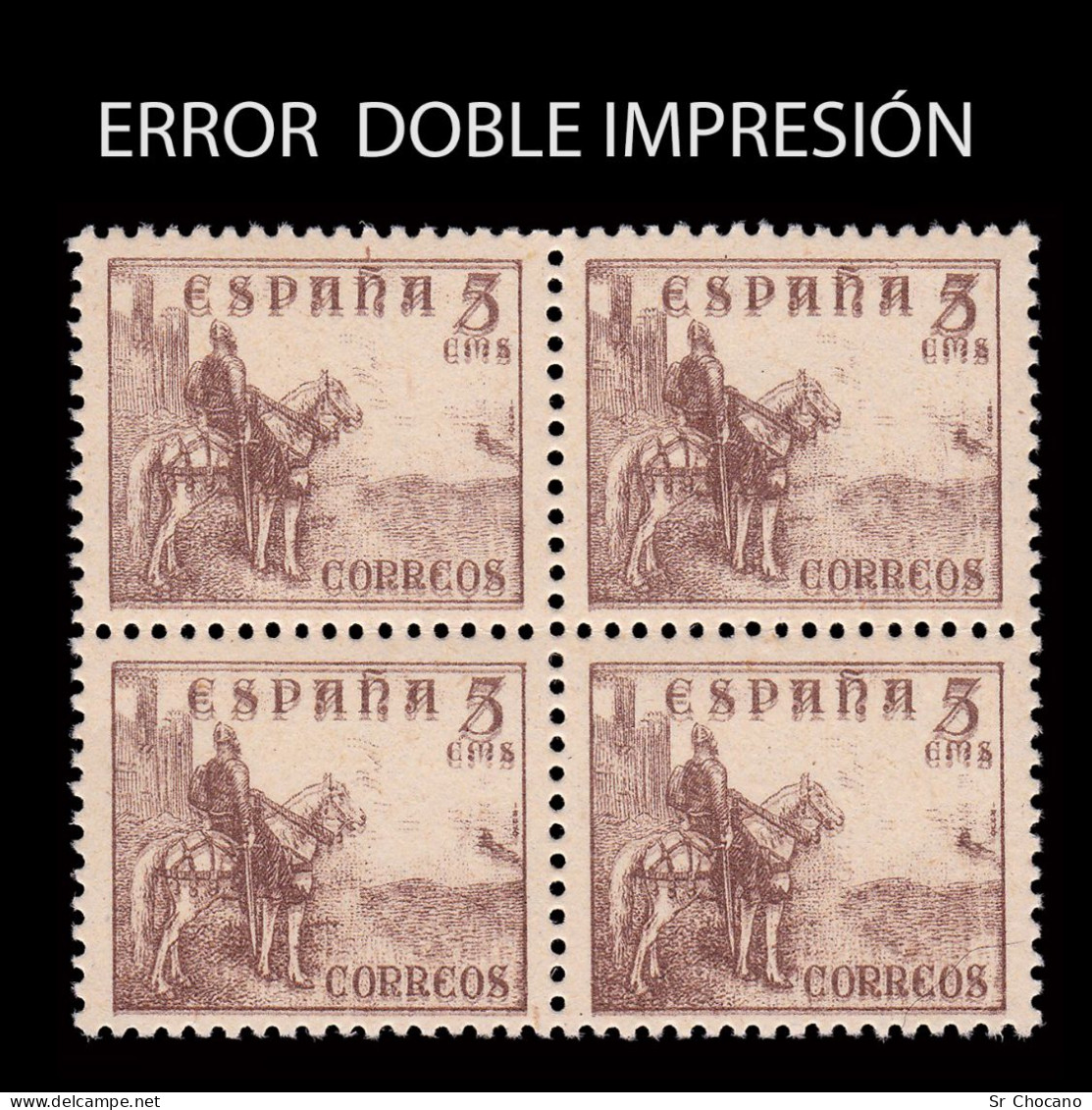 ERROR  DOBLE IMPRESIÓN.MNH Edifil.1044e.1949-53.Cid Y General Franco.5c - Errors & Oddities