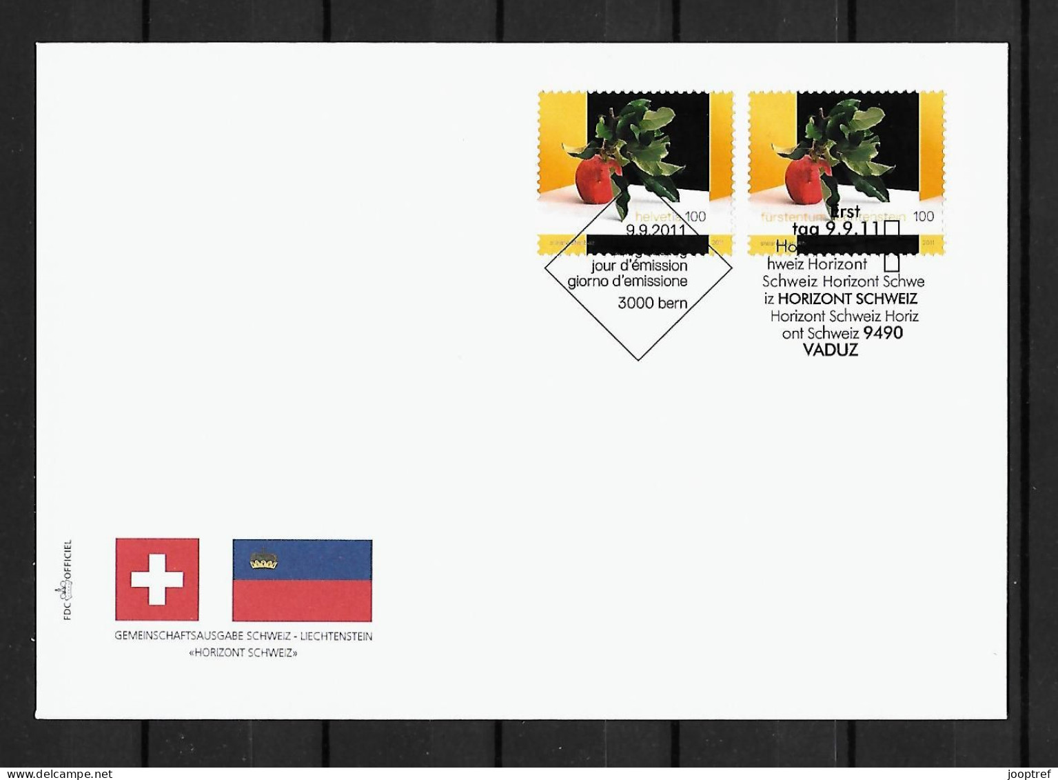 2011 Joint Liechtenstein And Switzerland, MIXED FDC LIECHTENSTEIN WITH BOTH STAMPS: Horizon Switzerland - Gezamelijke Uitgaven