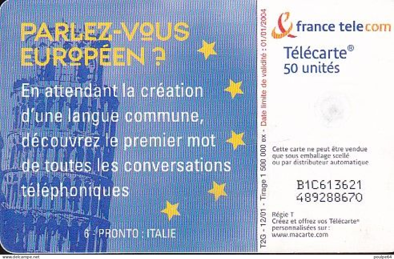 F1206  12/2001 - PARLEZ-VOUS EUROPÉEN ? ITALIE - 50 GEM2 - 2001