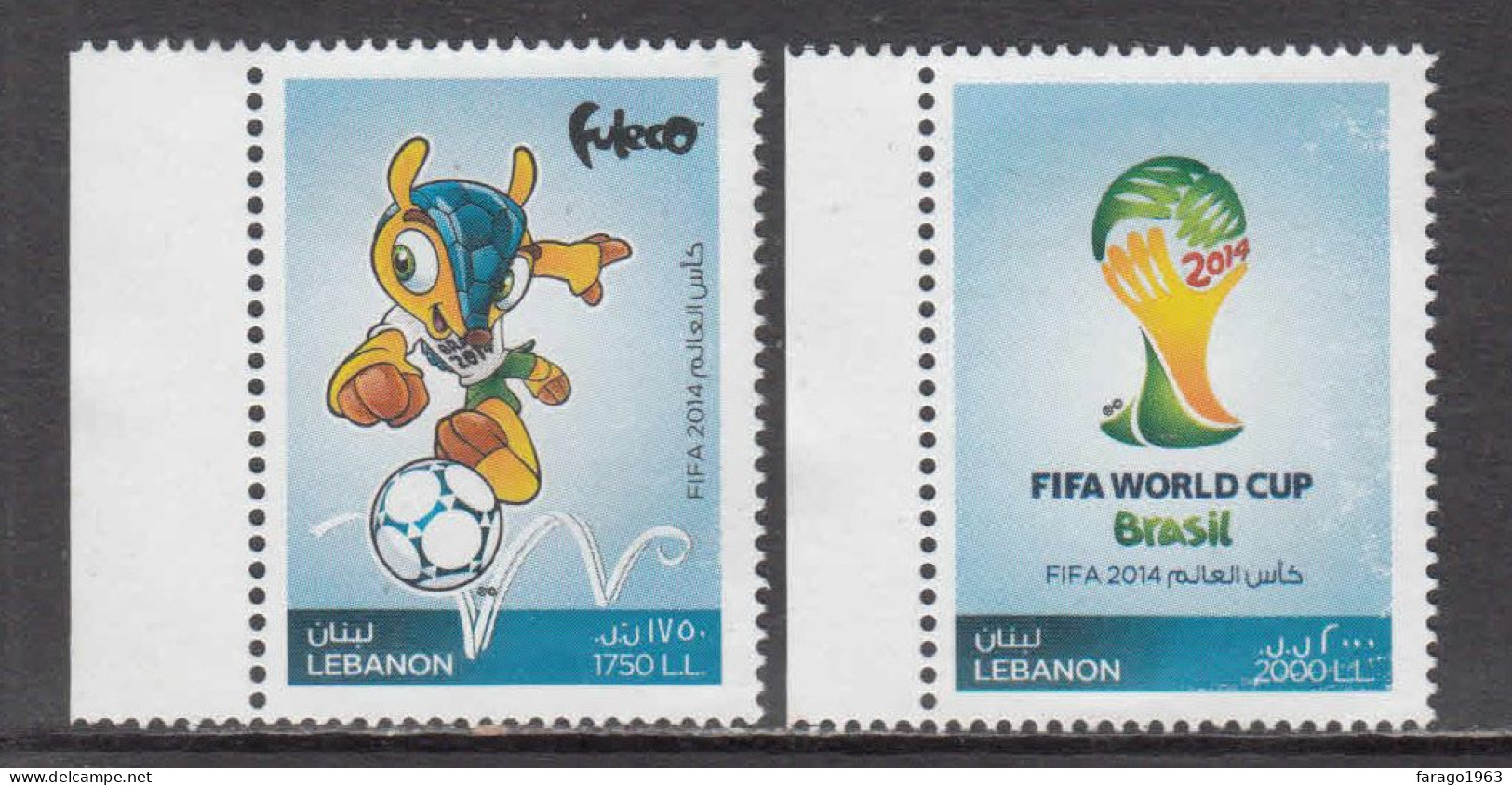 2014 Lebanon World Cup Football Brazil Complete Set Of 2 MNH - Lebanon