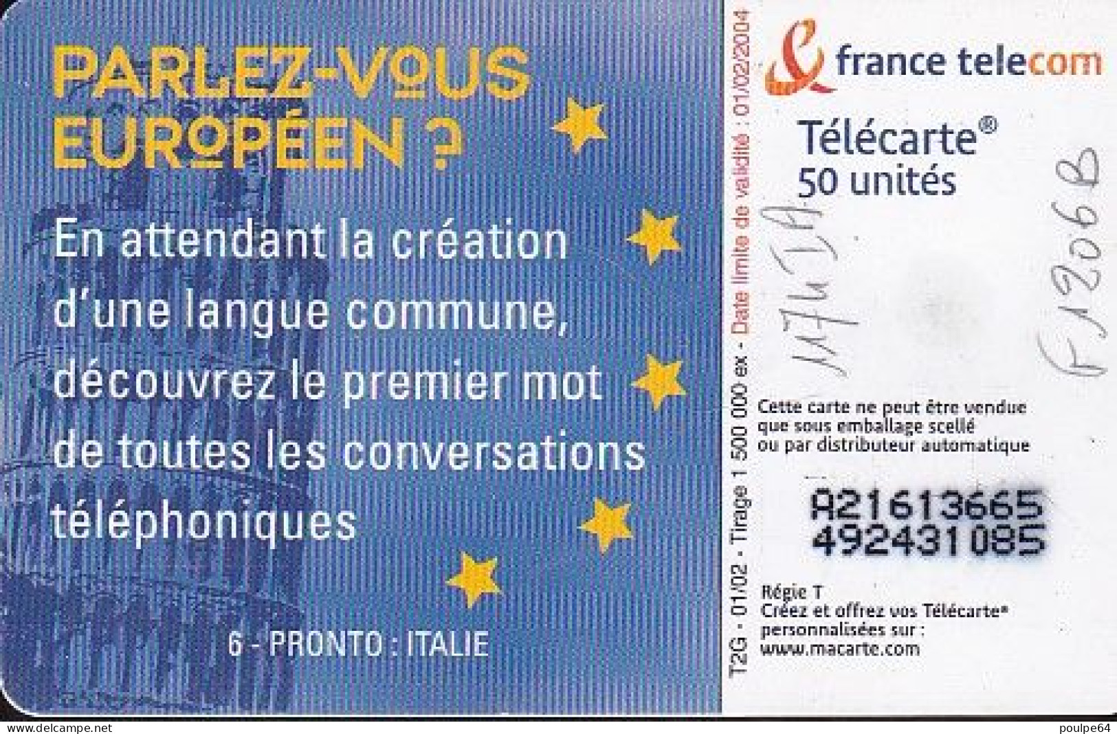 F1206B  01/2002 - PARLEZ-VOUS EUROPÉEN ? ITALIE - 50 SO3 - 2002