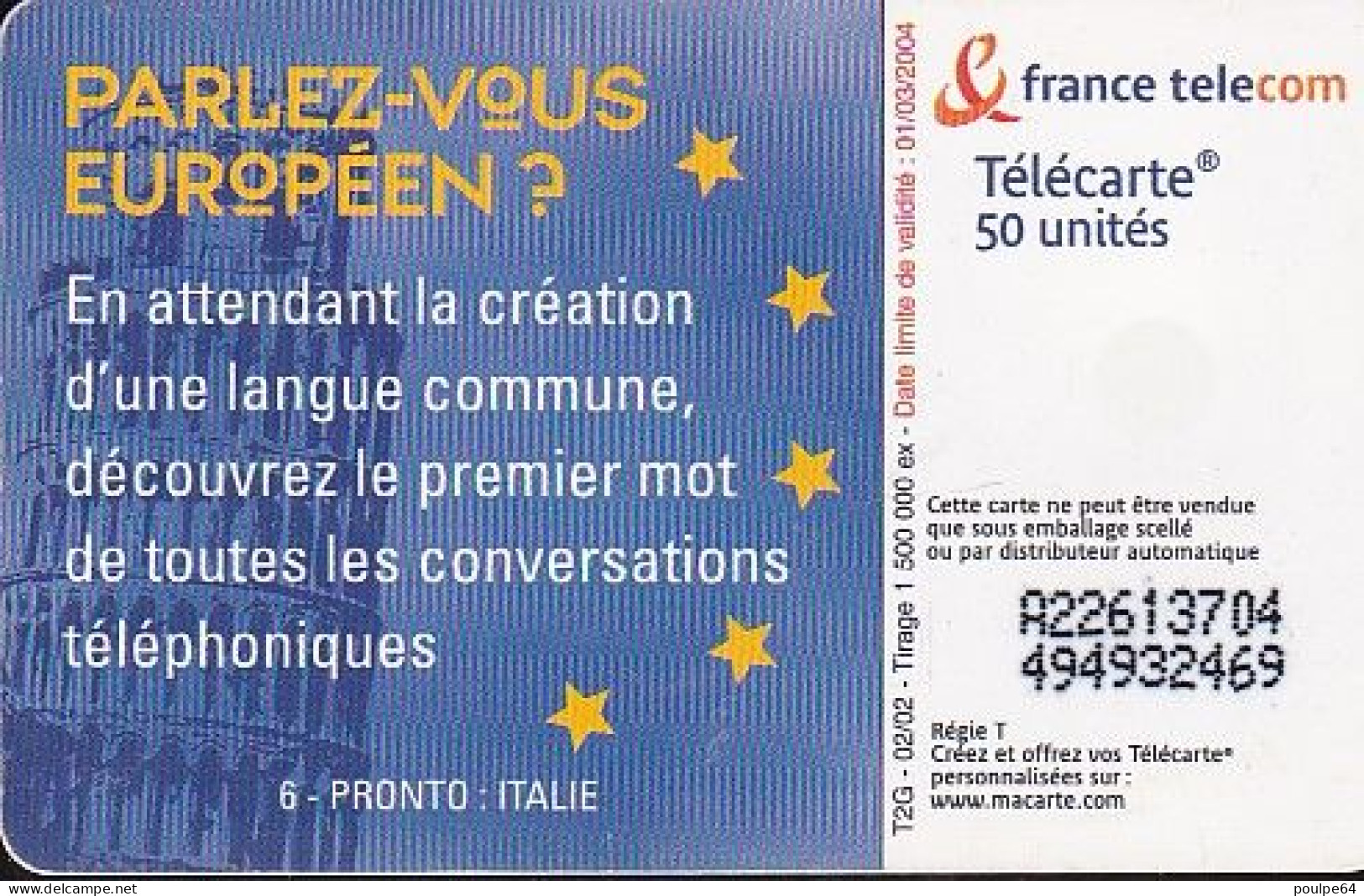 F1206E  02/2002 - PARLEZ-VOUS EUROPÉEN ? ITALIE - 50 SO3 - 2002