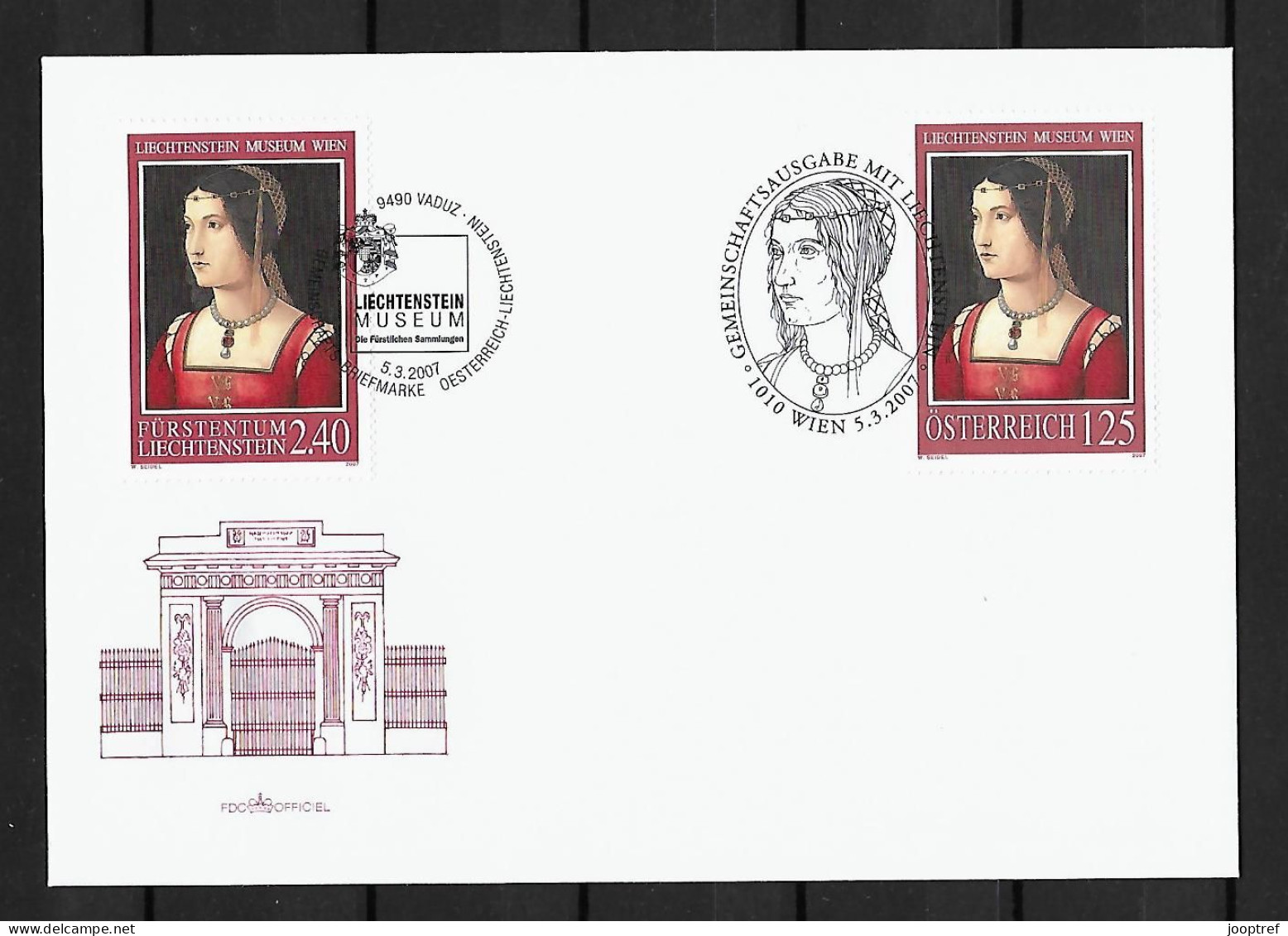 2007 Joint Austria And Liechtenstein, MIXED FDC LIECHTENSTEIN WITH BOTH STAMPS: Painting - Gezamelijke Uitgaven