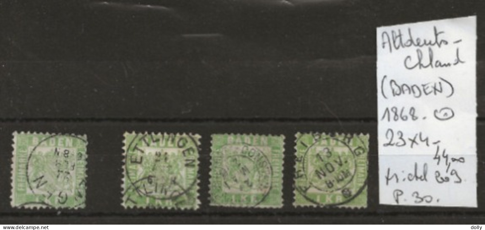 TIMBRE D ALLEMAGNE ALTDEUTSCHLAND 1868 (BADEN) Nr 23 X 4 COTE 44,00  € - Mint