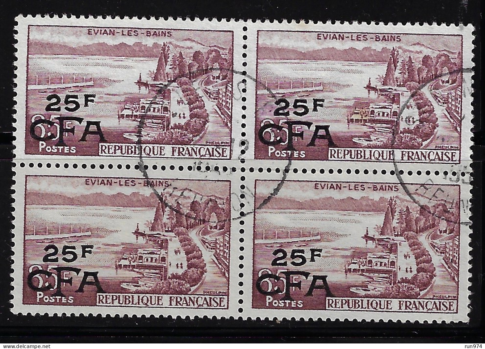 REUNION 1957 - EVIAN LES BAINS YT 341 BLOC DE 4 TIMBRES - CFA102 - Oblitérés