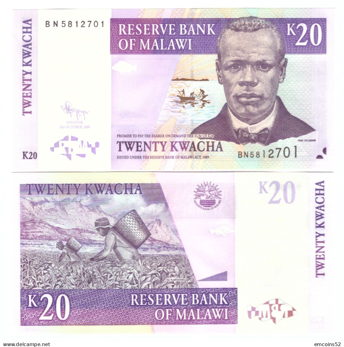 MALAWI 20 KWACHA 2009 P-52d  UNC - Malawi