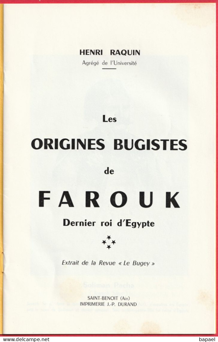 Origines Bugistes De ''Farouk'' Dernier Roi D'Egypte De Henri Raquin - Rhône-Alpes