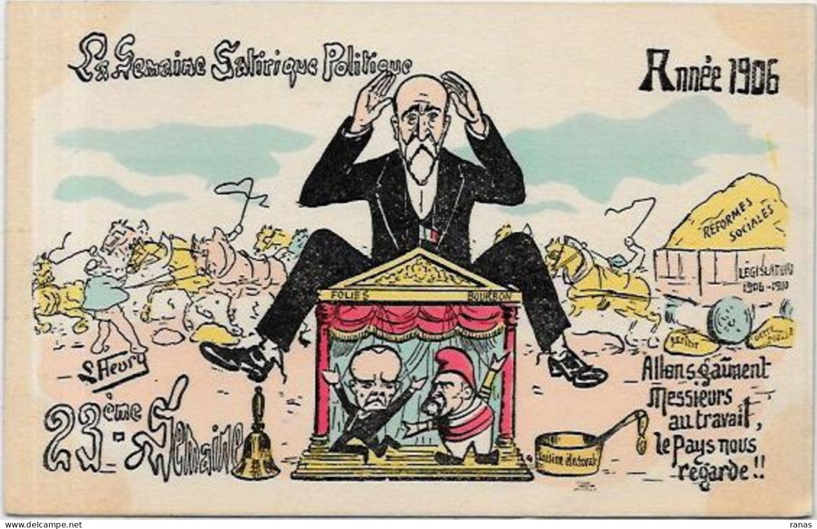 CPA FLEURY La Semaine Politique Satirique Brisson 1906 écrite Franc Maçonnerie Guignol JAURES Clemenceau Rouvier - Philosophie & Pensées