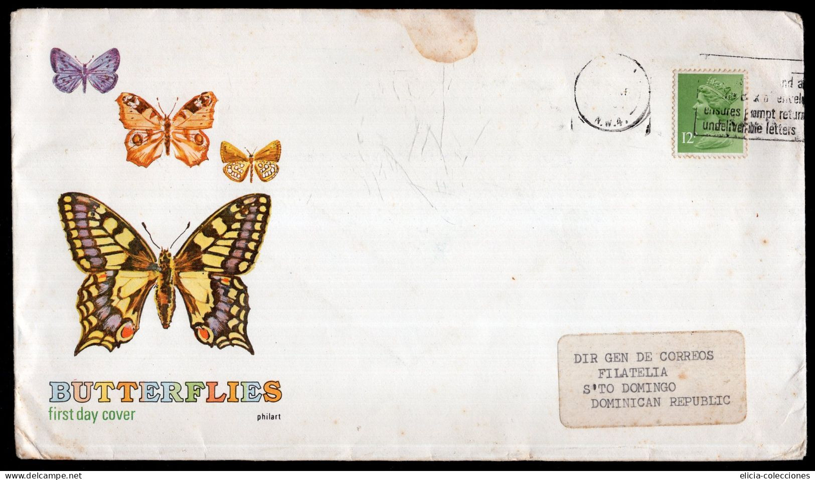 England - Letter - Butterflies - Sent To Dominican Republic - Caja 30 - Brieven En Documenten