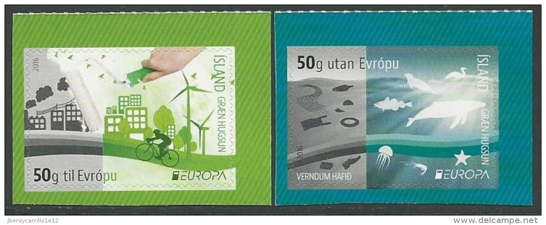 ICELAND/ ISLANDIA / ISLAND -  EUROPA 2016 -TEMA " ECOLOGIA - EL PENSAMIENTO VERDE - THINK GREEN".- SET Of 2. Type B - 2016