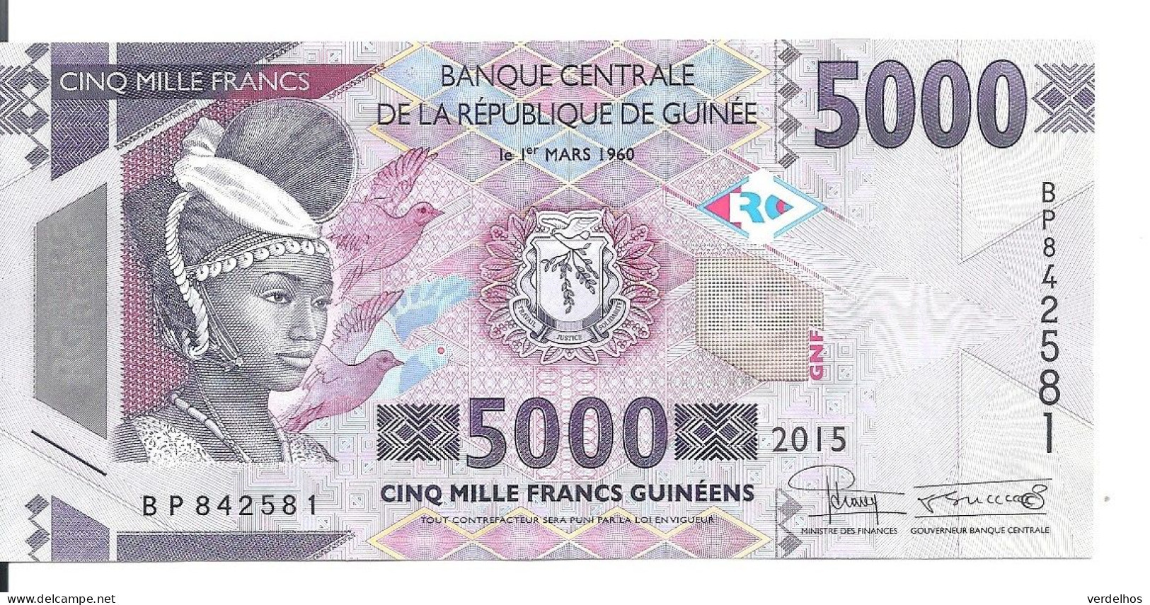GUINEE 5000 FRANCS 2015 UNC P 49 - Guinea