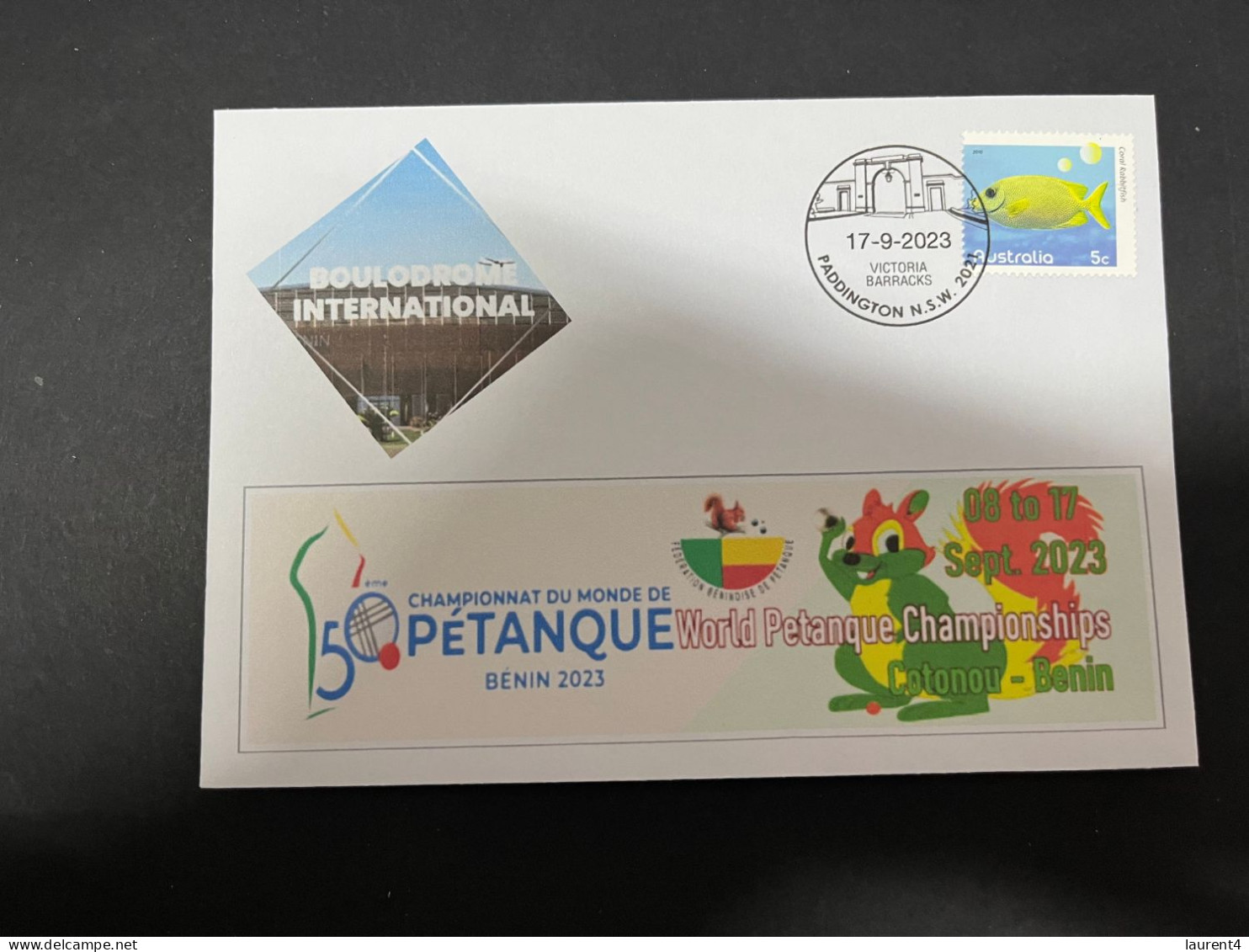 29-11-2023 (3 V 43) Championnat Du Monde De Pétanque - Bénin 2023 - 8 To 17 Sept 2023 (fish Stamp) - Pétanque