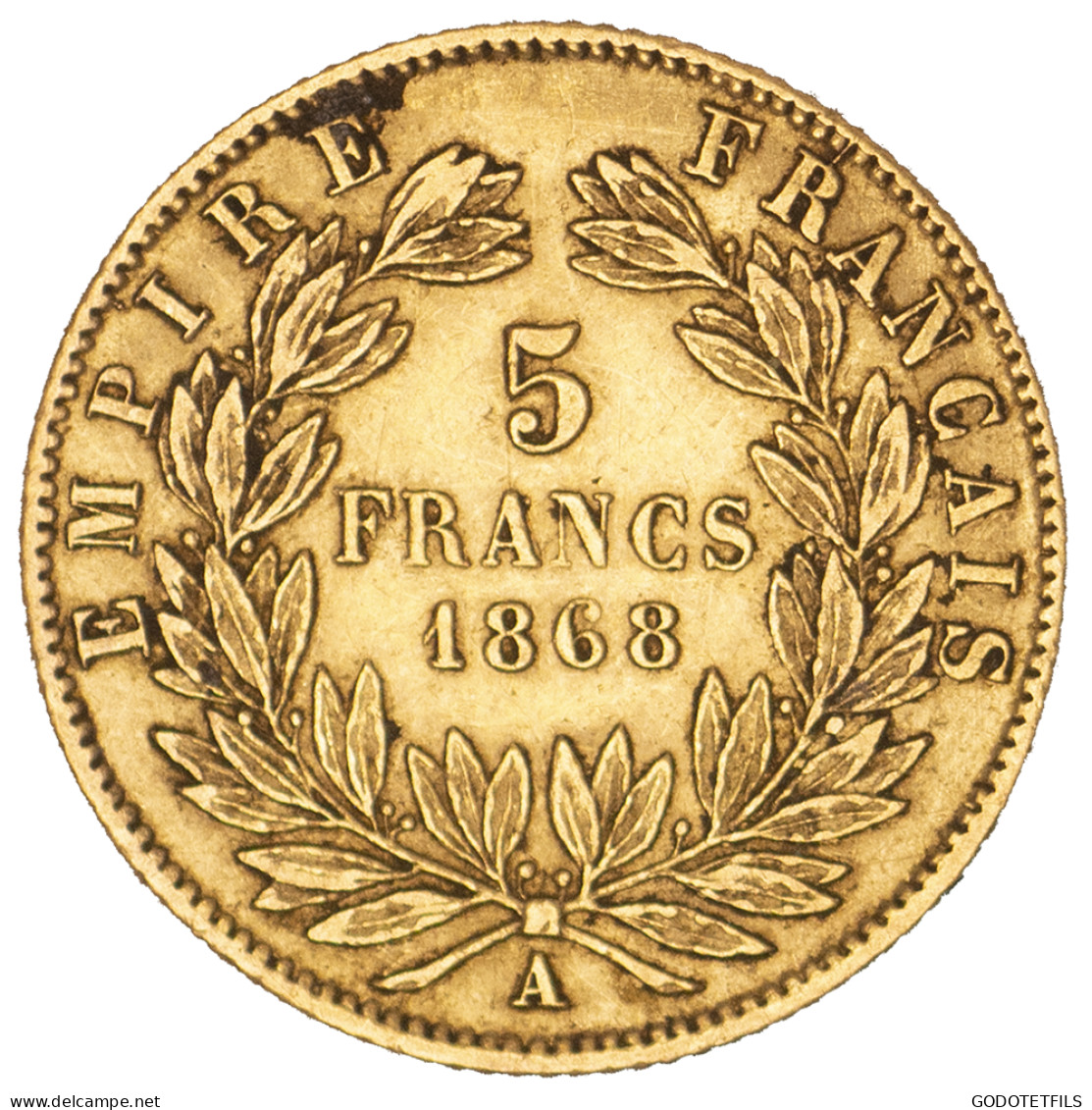 Second-Empire- 5 Francs Napoléon III Tête Laurée 1868 Paris - 5 Francs (or)