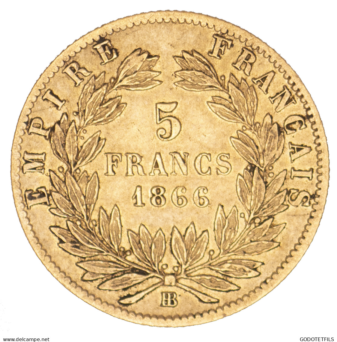 Second-Empire- 5 Francs Napoléon III Tête Laurée 1866 Strasbourg - 5 Francs (or)
