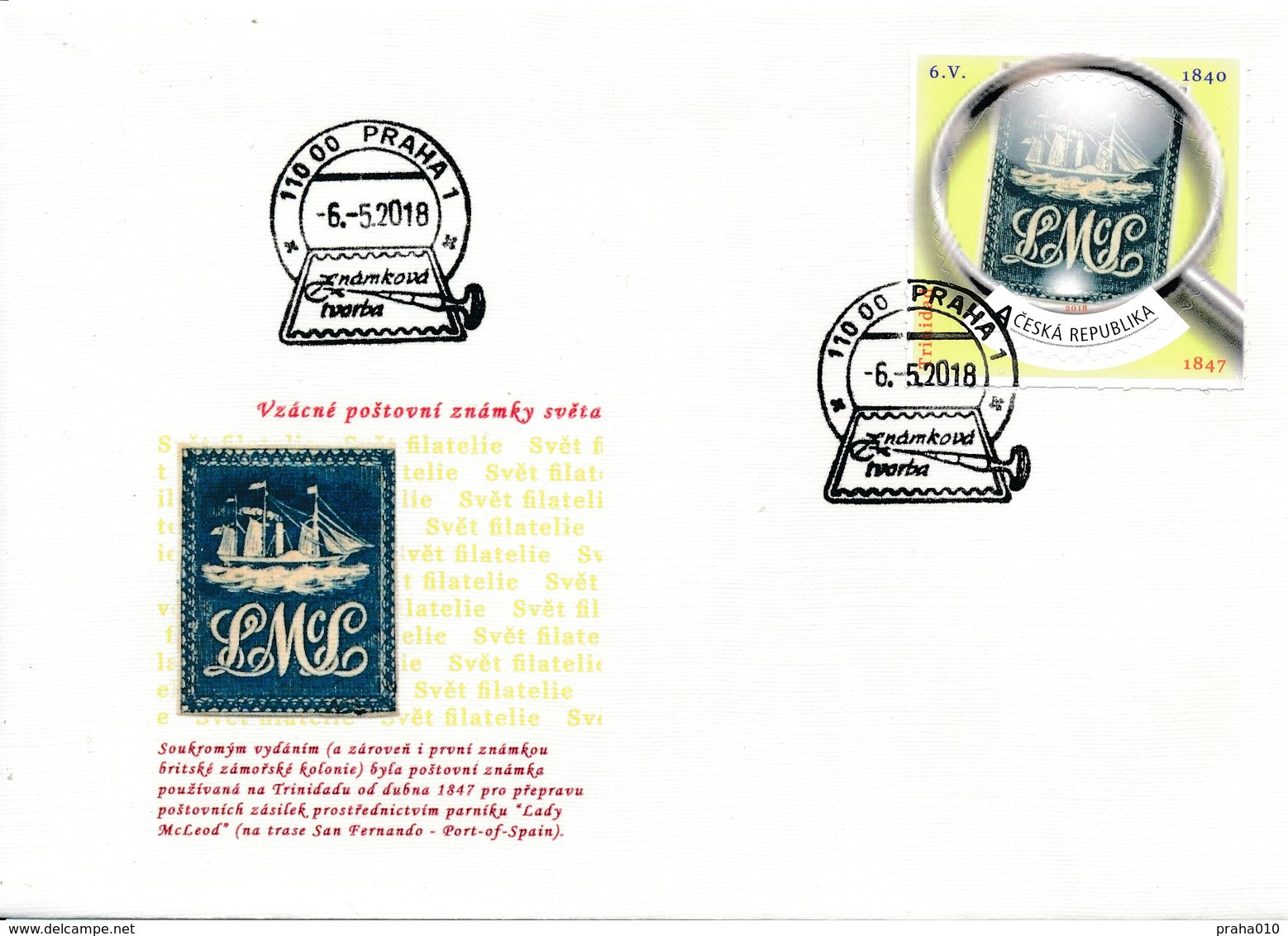 Czech Rep. / My Own Stamps (2018) 0784 FDC: The World Of Philately - Rare Postage Stamps: Trinidad (1847) - FDC