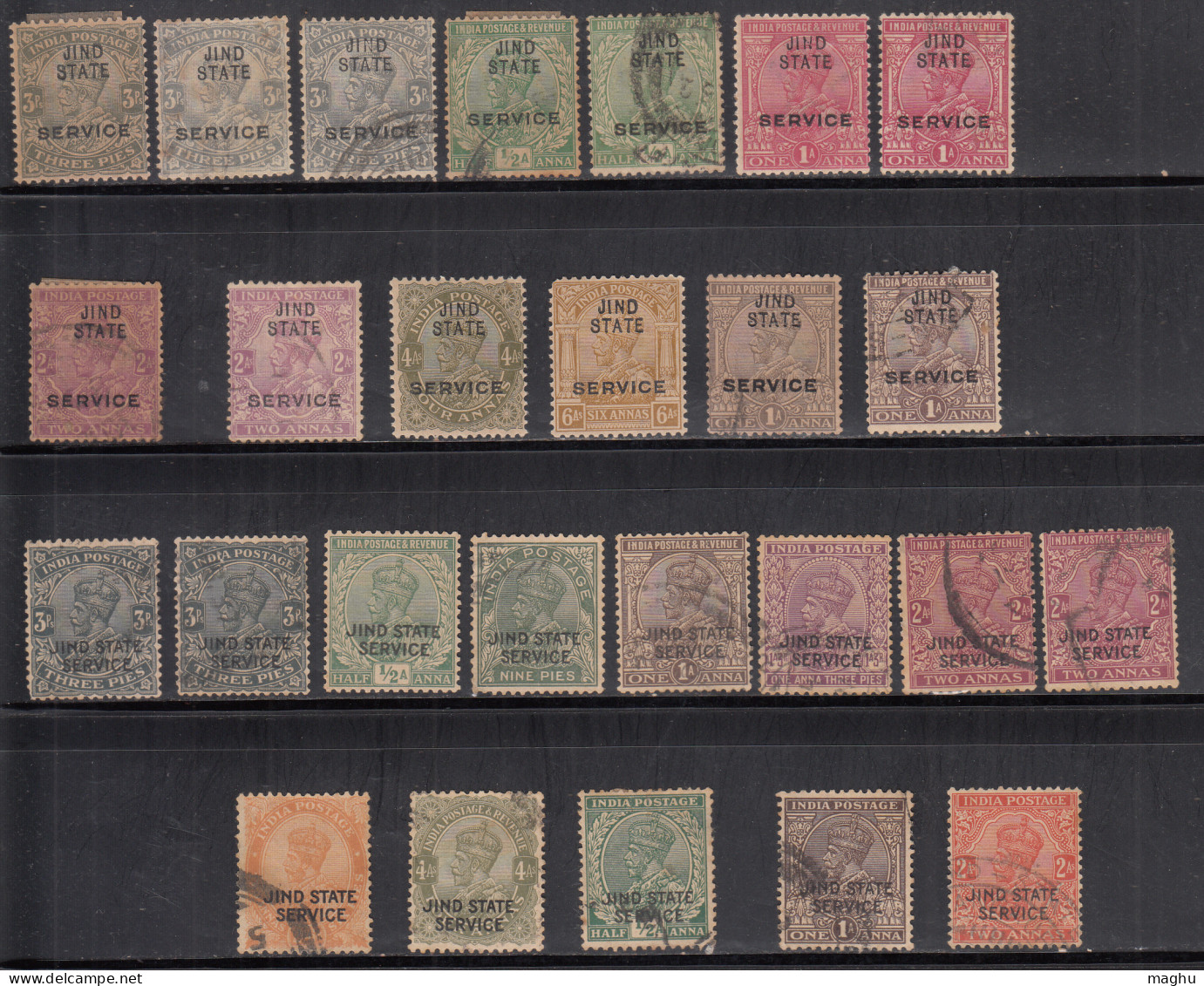 25 Used / MH /Gum Washed, Jind State SERVICE, KGV Series, 1914-1924, British India - Jhind