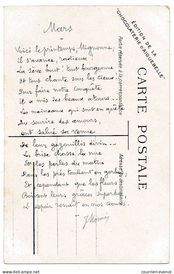 SUPERBE SUITE 12 CPA Chocolat d'Aiguebelle - Les Mois de l'Année - au dos poèmes autographes de Jan Monné, Félibre