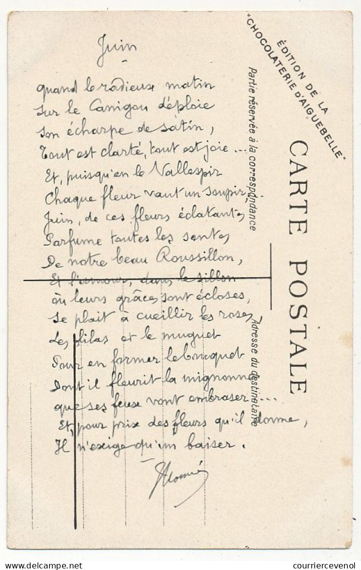 SUPERBE SUITE 12 CPA Chocolat d'Aiguebelle - Les Mois de l'Année - au dos poèmes autographes de Jan Monné, Félibre