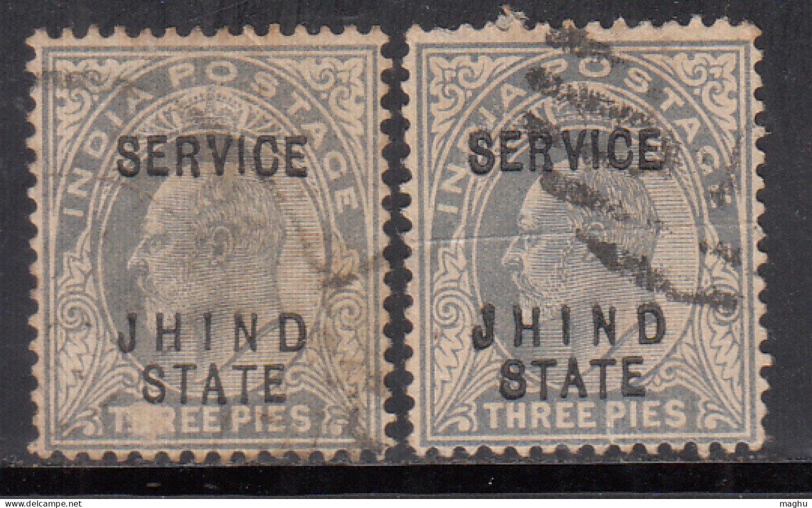 ½a X 2 Diff., Shades / Colours Edward Used, Jhind / Jind State SERVICE 1903-1906, British India - Jhind