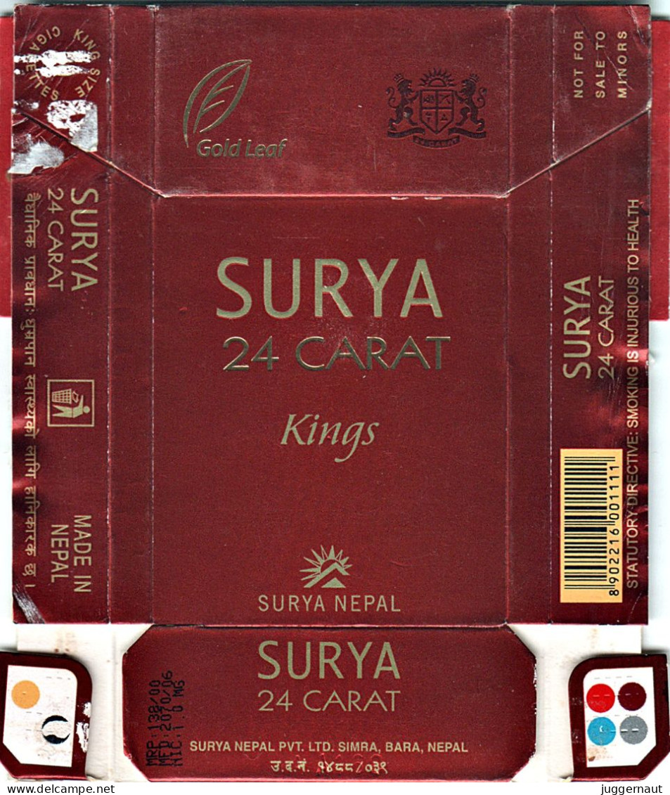 Nepal Surya Cigarettes Empty Hard Pack Case/Cover Used - Etuis à Cigarettes Vides