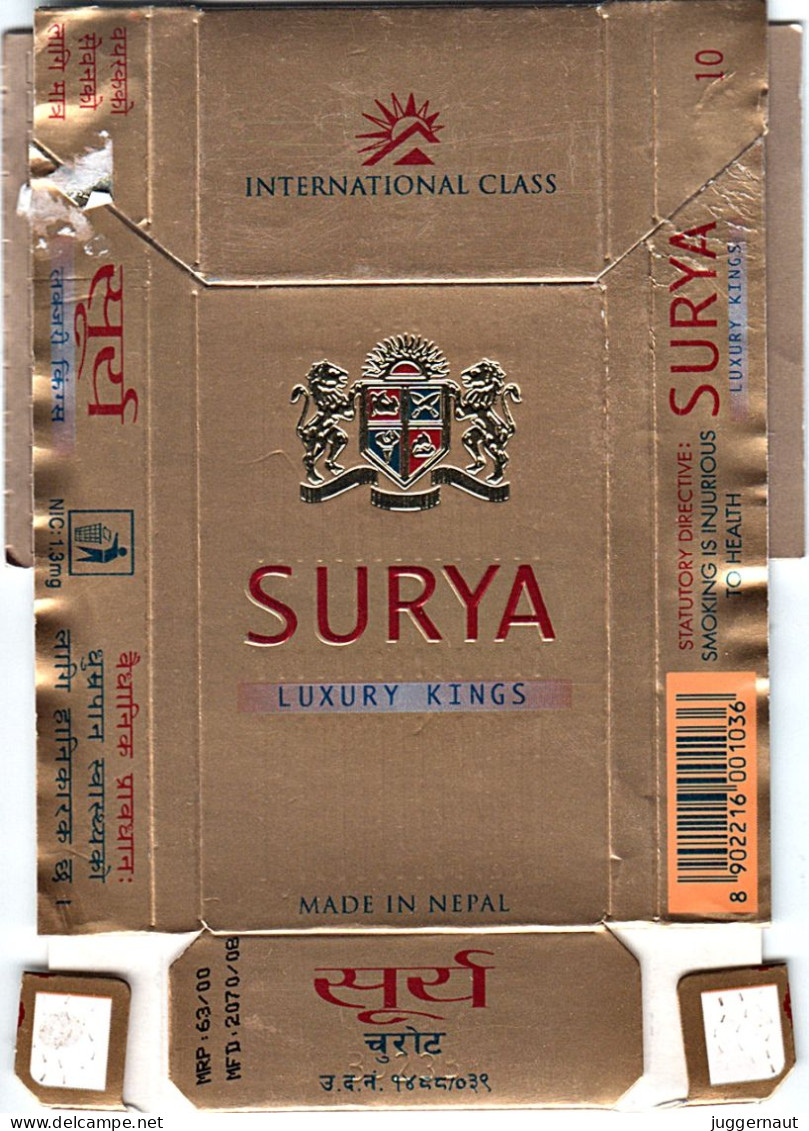 Nepal Surya (Mini) Cigarettes Empty Hard Pack Case/Cover Used - Estuches Para Cigarrillos (vacios)