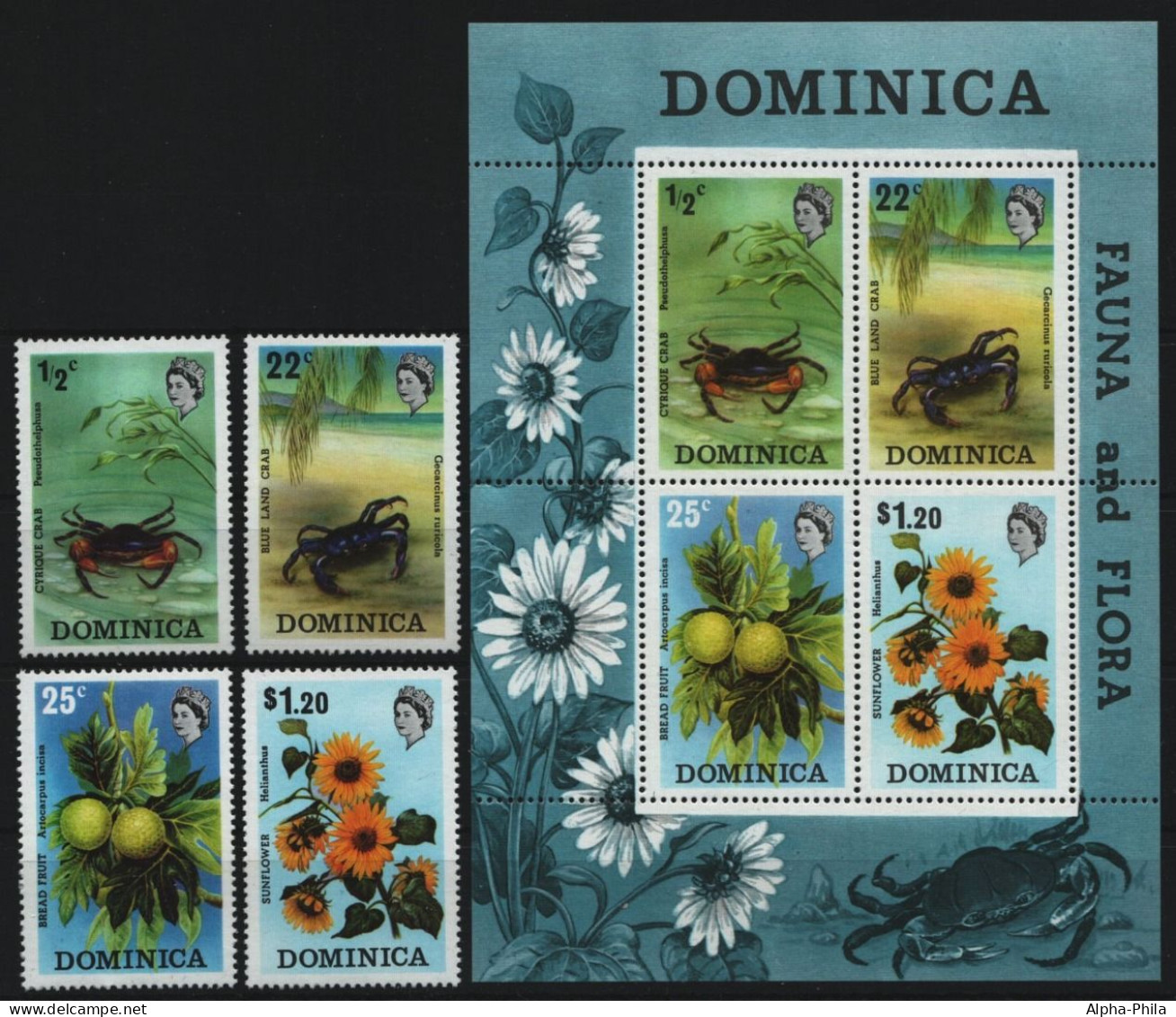 Dominica 1973 - Mi-Nr. 368-371 & Block 19 ** - MNH - Fauna & Flora - Dominique (...-1978)