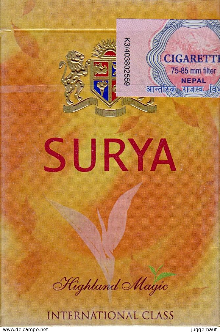 Nepal Surya Cigarettes Empty Hard Pack Case/Cover Used - Estuches Para Cigarrillos (vacios)