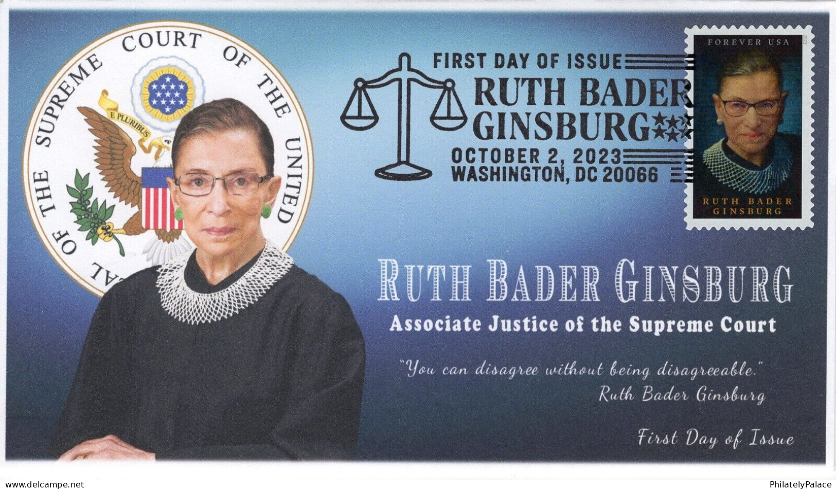 USA 2023 Ruth Bader Ginsburg,Former Associate Justice Of The Supreme Court,Woman Judge,Law, Washington,FDC  (**) - Cartas & Documentos