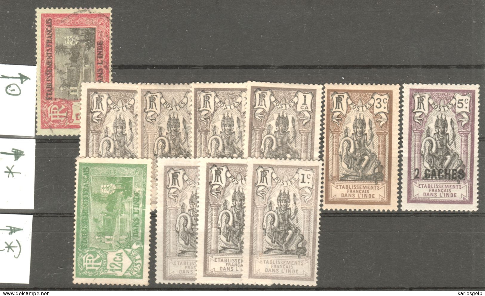 FRANCE Colonies " Etablissements Francais Dans L'Inde " Lot 12 Timbres O/*/(*) Trouve Vide Grenier En Allemagne - Andere & Zonder Classificatie