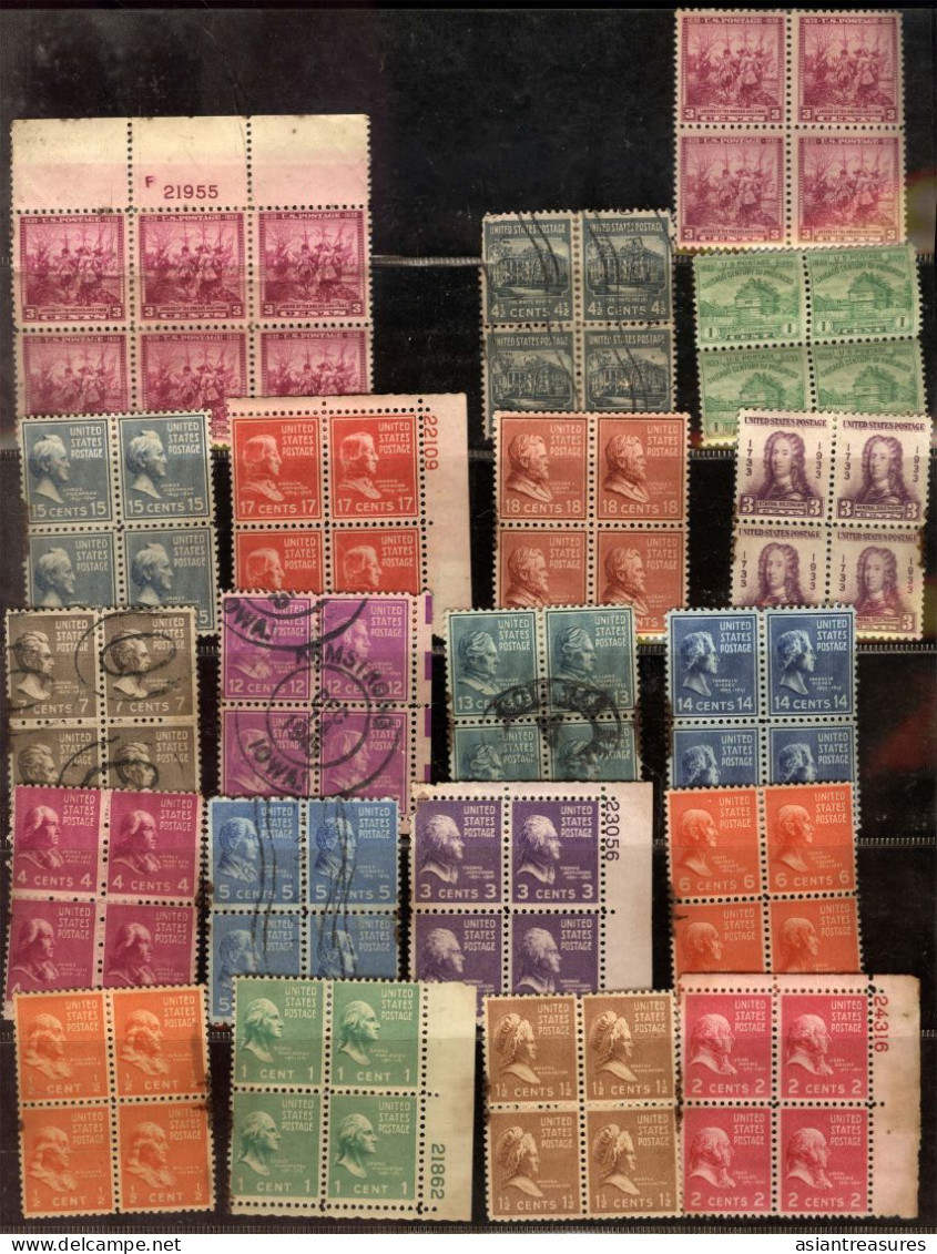 Large Plateblock Set USA Stamps, Some Damaged From Poor Storage In Books - Plate Blocks & Sheetlets