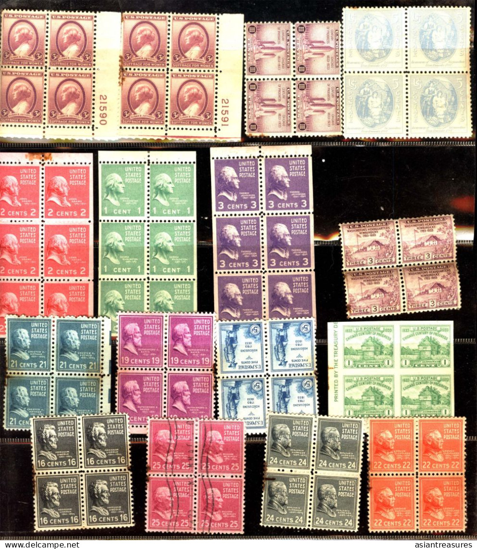 Large Plateblock Set USA Stamps, Some Damaged From Poor Storage In Books - Números De Placas