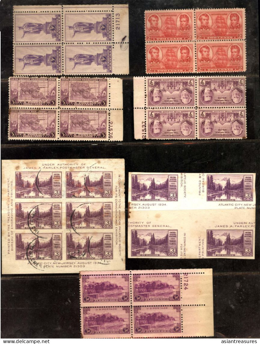 Large Plateblock Set USA Stamps, Some Damaged From Poor Storage In Books - Plattennummern