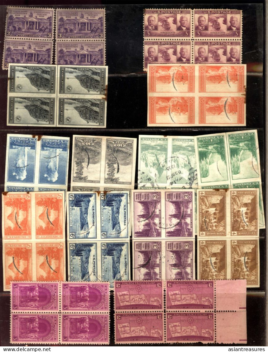 Large Plateblock Set USA Stamps, Some Damaged From Poor Storage In Books - Plate Blocks & Sheetlets