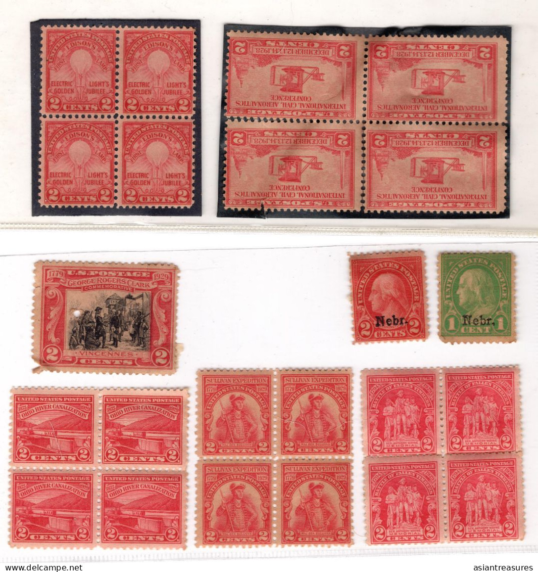 Large plateblock set USA stamps, some damaged from poor storage in books