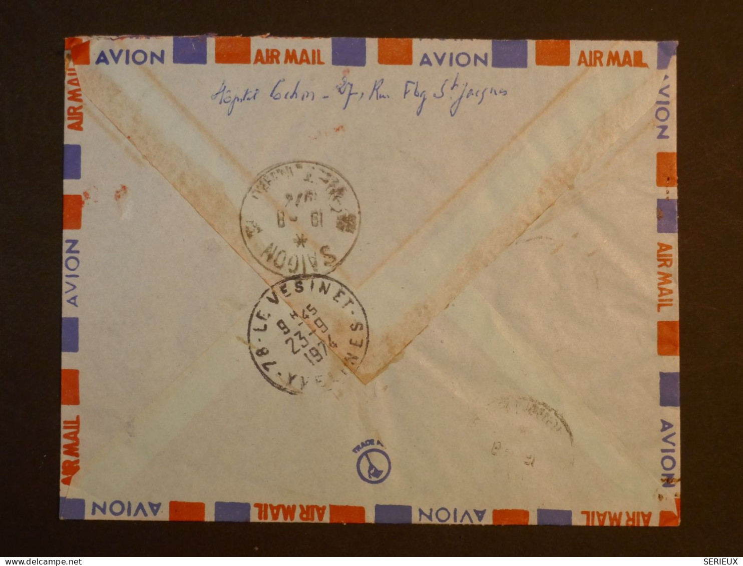 R33 VIETNAM CONG HOA BELLE LETTRE  RECO AIR MAIL1974  SAIGON AU VESINET FRANCE + BANDE DE 3TP  100 D+AFF. INTERESSANT+ + - Viêt-Nam