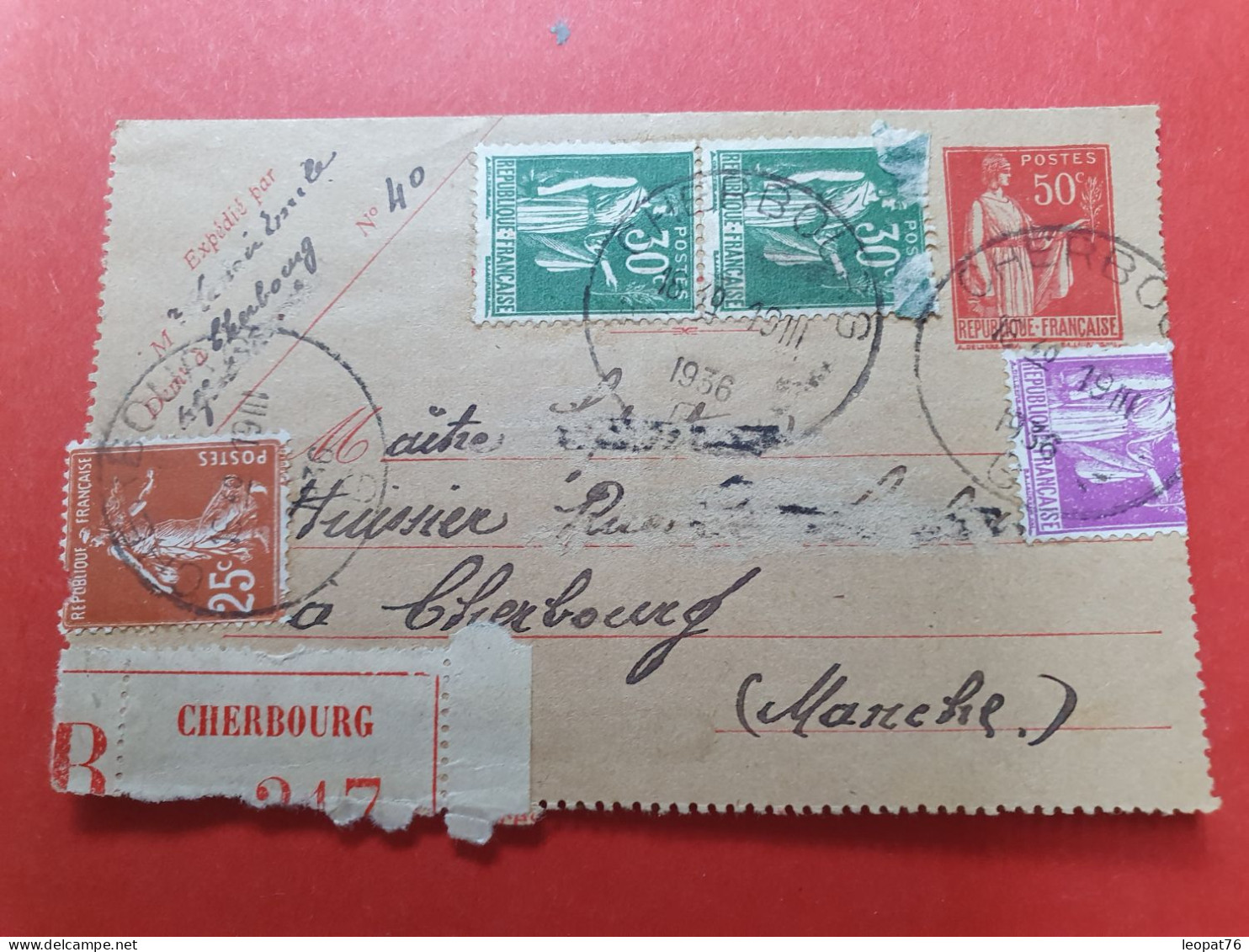 Entier Postal + Compléments De Cherbourg En Recommandé Pour Cherbourg En 1936 - N 203 - Cartoline-lettere