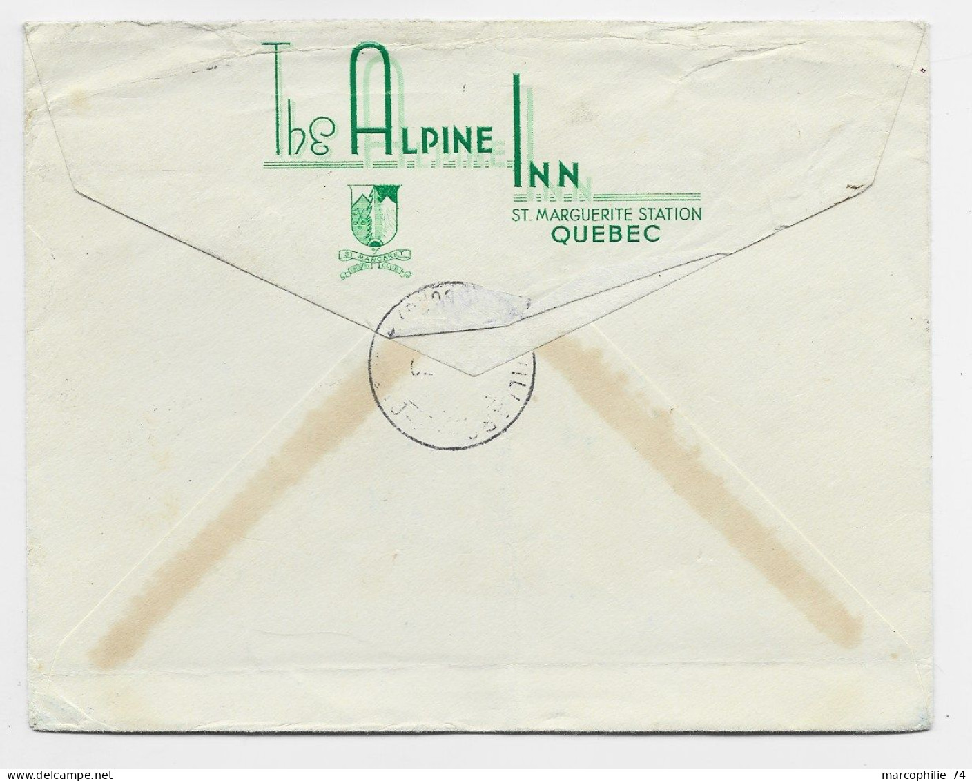 CANADA 2C+3C LETTRE COVER VERSO THE ALPINE INN ST MARGUERITE STATION QUEBEC 1939 TO SUISSE - Covers & Documents