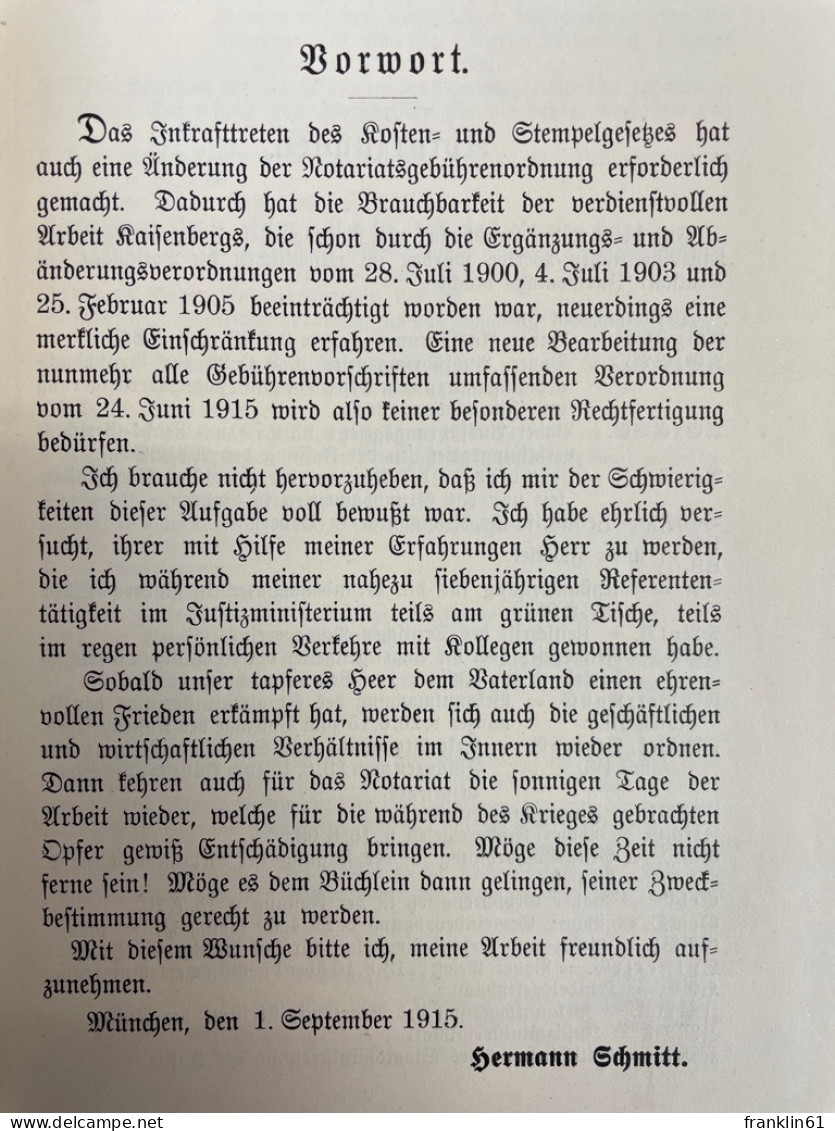 Die Bayerische Notariatsgebührenverordnung Vom 24.Juni 1915. - Recht