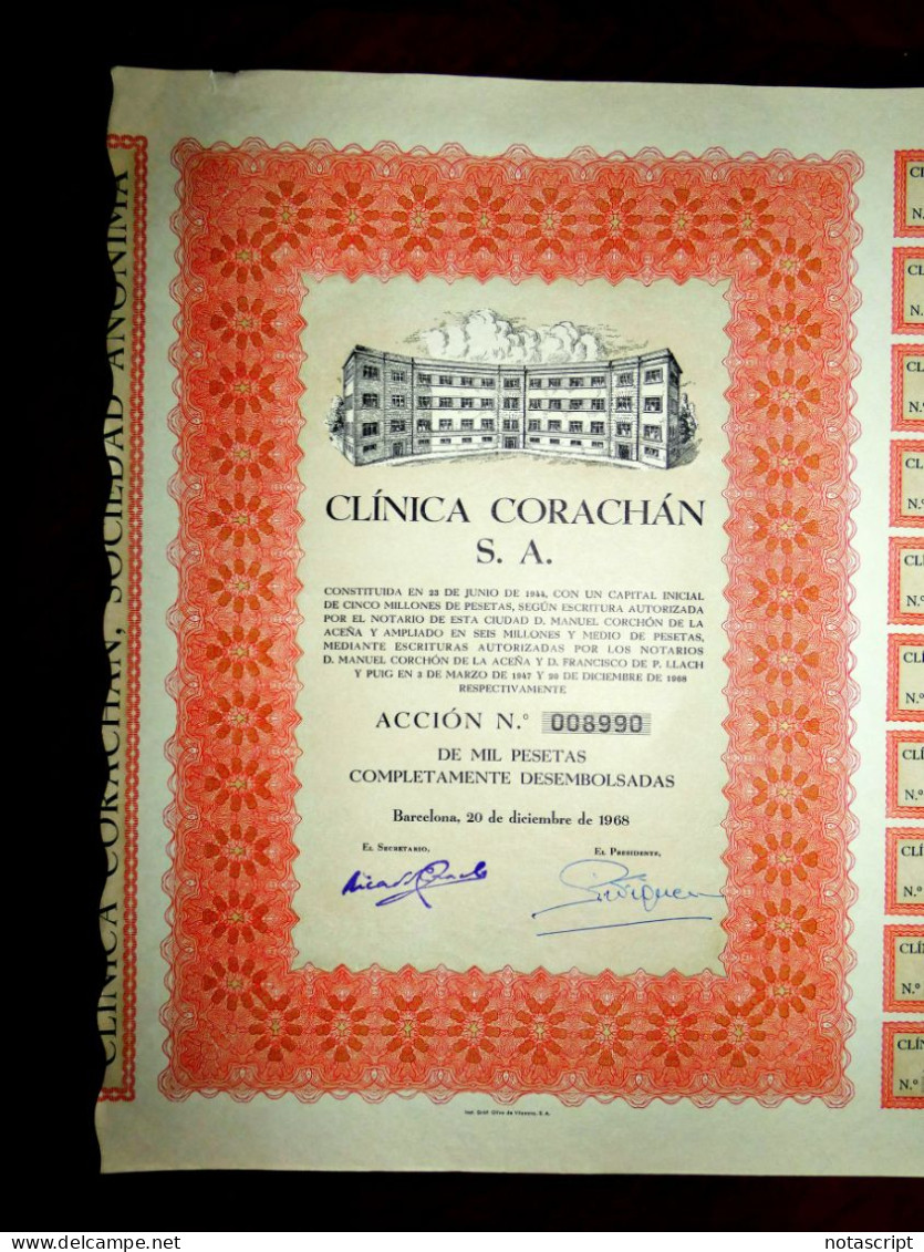Clínica Corachán SA Barcelona 1968. Acción - Autres & Non Classés