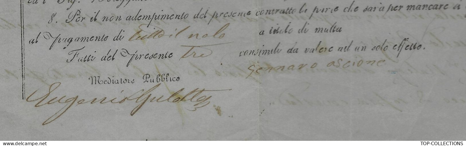 NAVIGATION ITALIE Parleme 1860  RARE CONTRAT D’ AFFRETEMENT CONTRATTO DI NOLEGGIO Pour Porto Palo Sicile - Italie