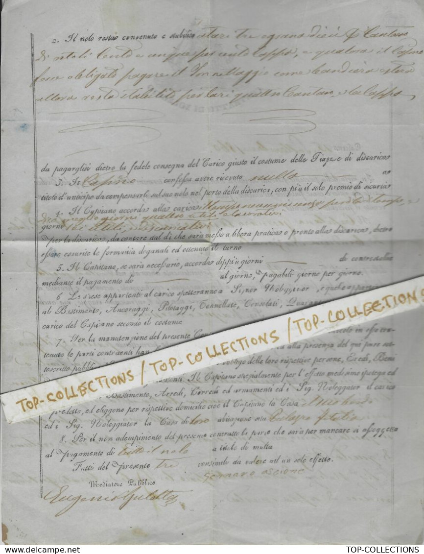 NAVIGATION ITALIE Parleme 1860  RARE CONTRAT D’ AFFRETEMENT CONTRATTO DI NOLEGGIO Pour Porto Palo Sicile - Italia