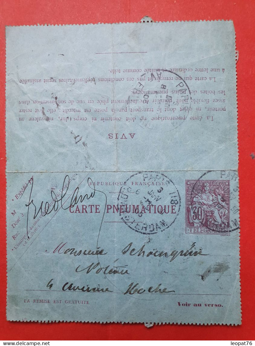 Carte Pneumatique ( Carte Lettre ) De Paris Pour Paris En 1905 - N 223 - Pneumatische Post