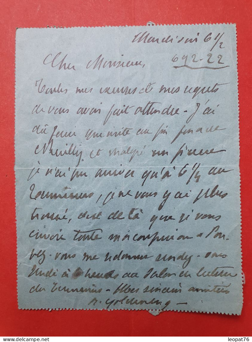 Carte Pneumatique ( Carte Lettre ) De Paris Pour Paris En 1905 - N 223 - Pneumatische Post
