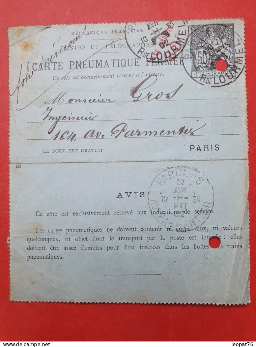 Carte Pneumatique ( Carte Lettre ) De Paris Pour Paris En 1902 - N 224 - Pneumatische Post