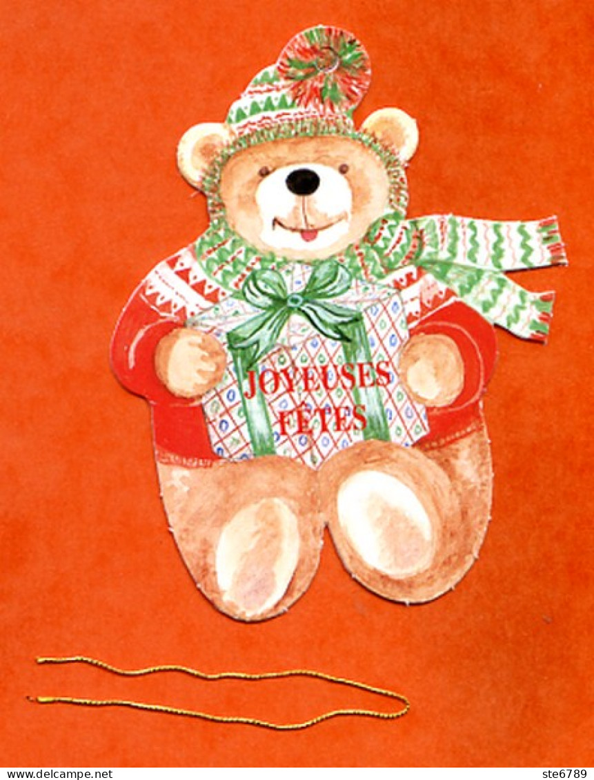 Etiquette Cadeau Joyeuses Fetes Nounours Pull Rouge - Père-Noël