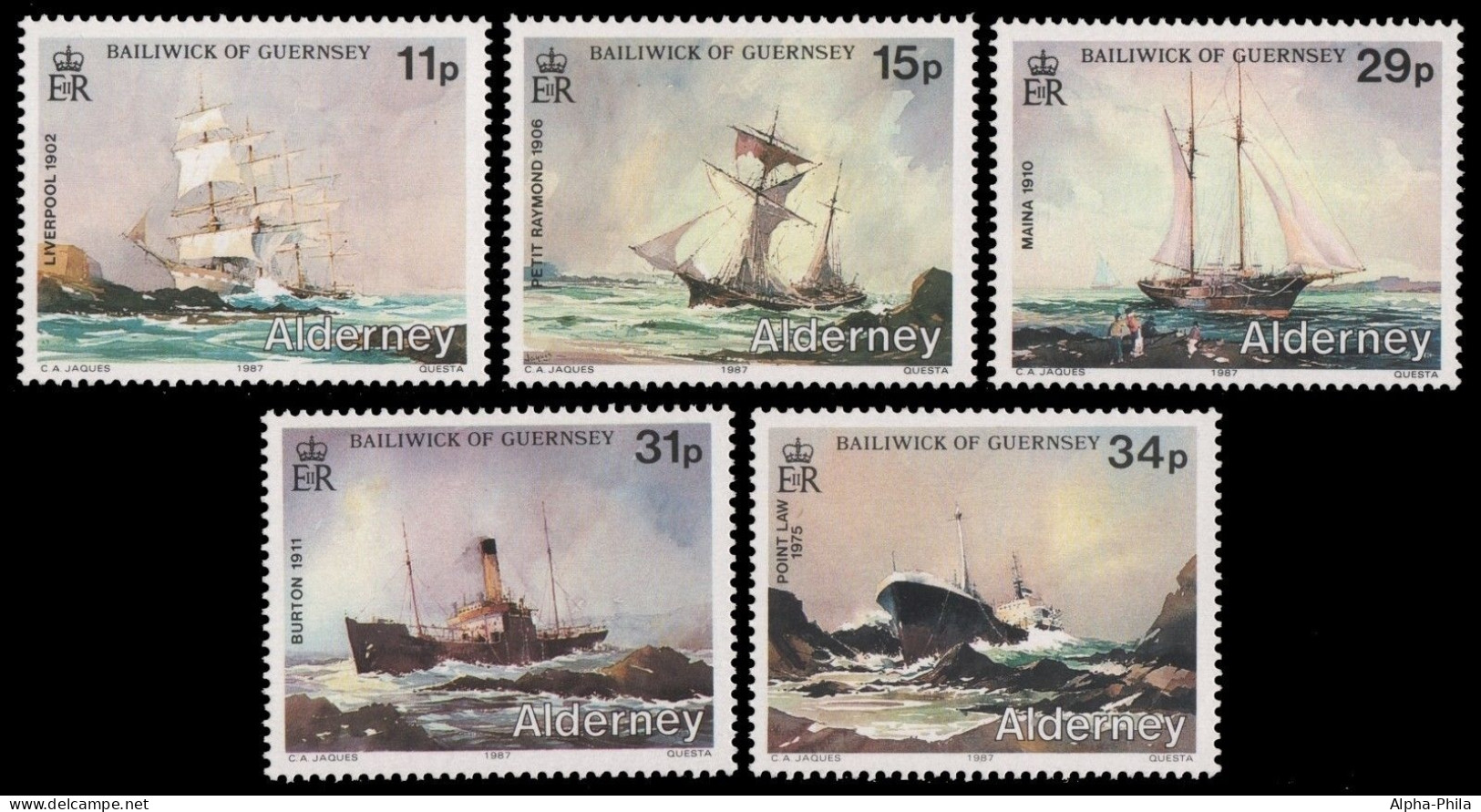 Alderney 1987 - Mi-Nr. 32-36 ** - MNH - Schiffe / Ships - Alderney