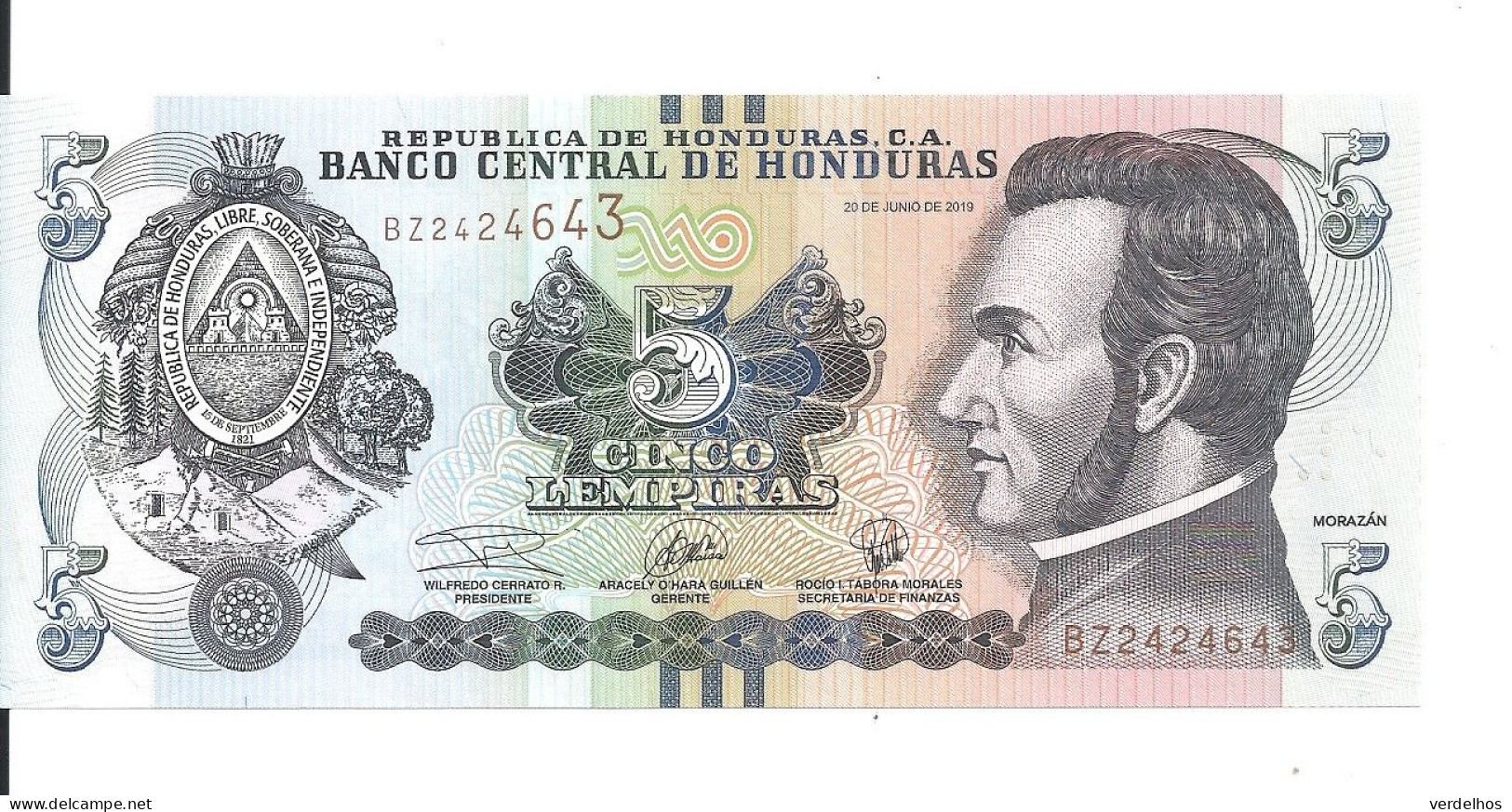 HONDURAS 5 LEMPIRAS 2019 UNC P 98 D - Honduras