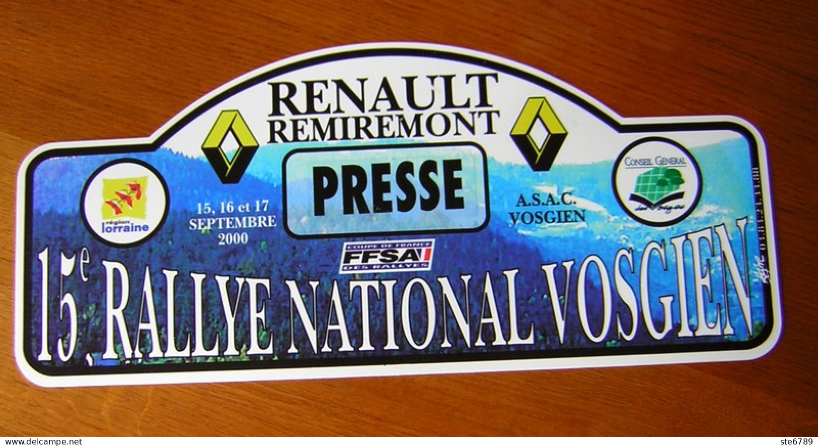 Plaque De Rallye  15 ° RALLYE NATIONAL VOSGIEN  2000   Auto - Placas De Rally