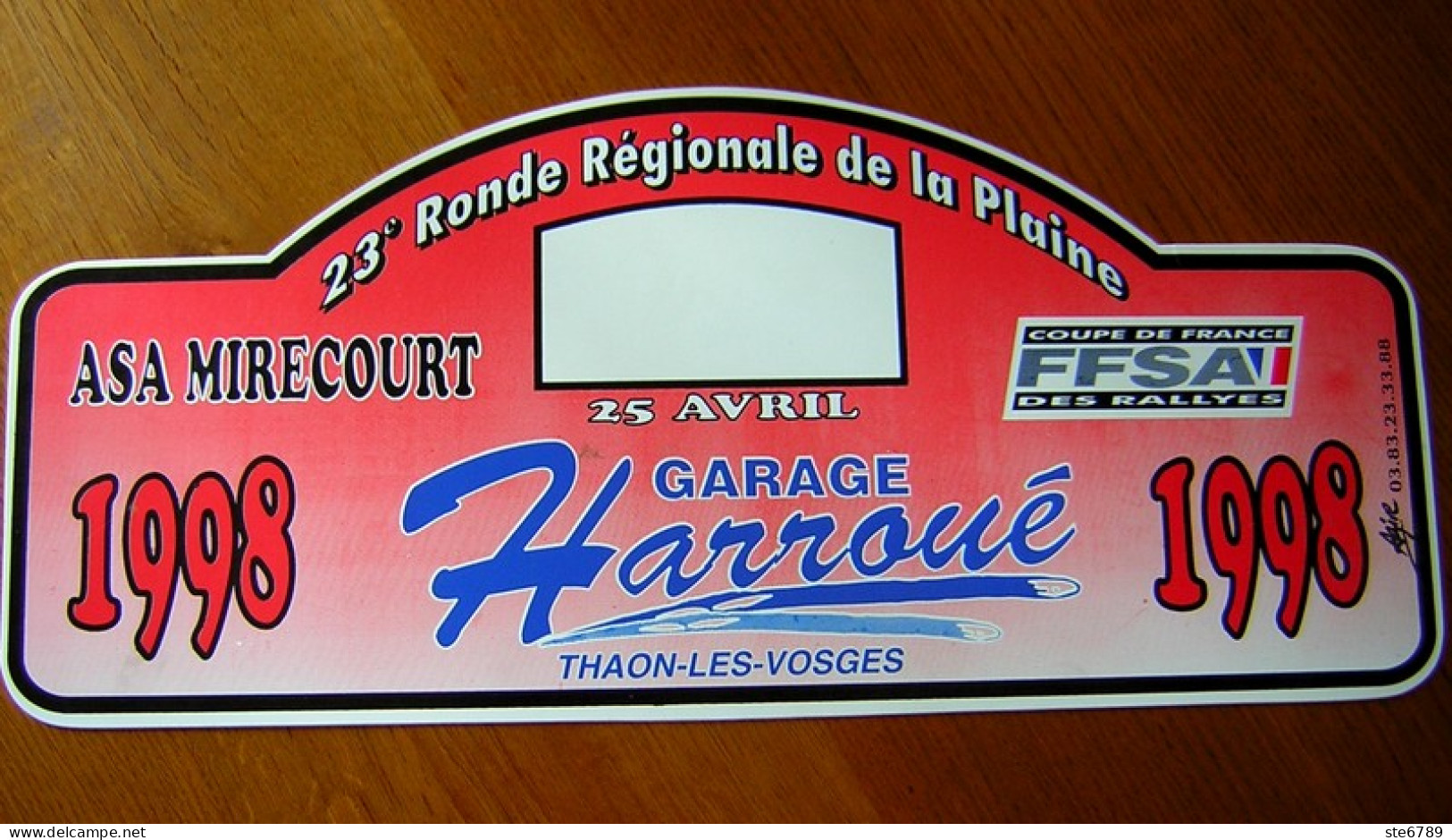 Plaque De Rallye  23° RONDE REGIONALE DE LA PLAINE 1998 Auto - Rally-affiches