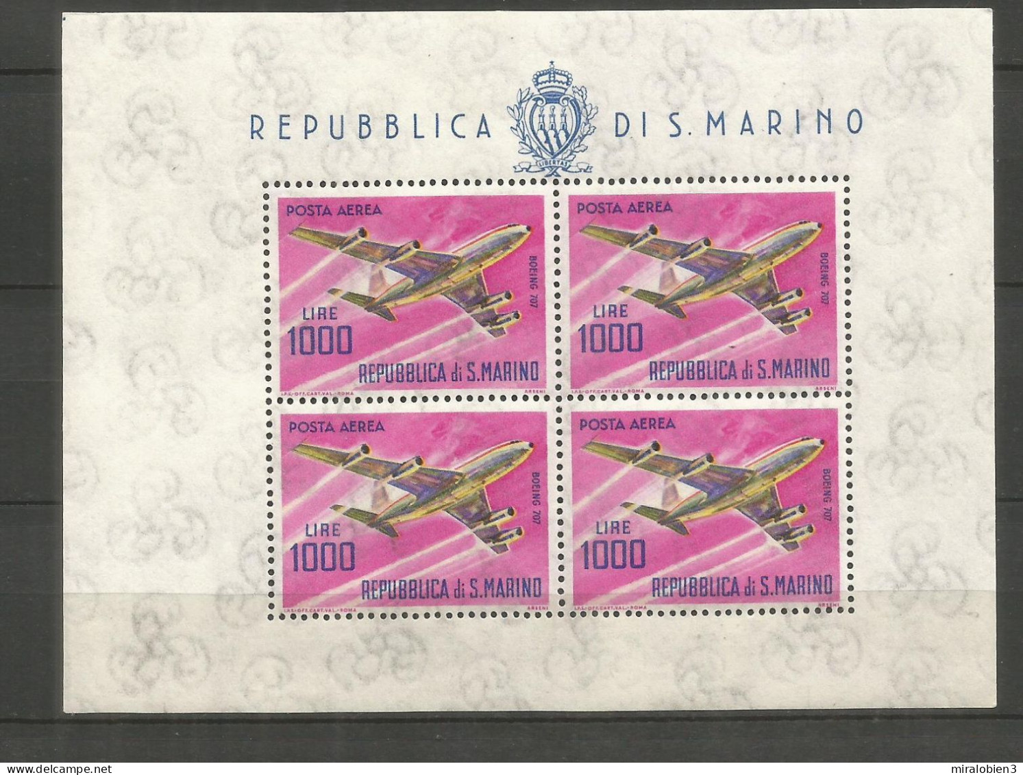 SAN MARINO HOJITA CORREO AEREO YVERT NUM. 138 ** NUEVA SIN FIJASELLOS - Luftpost